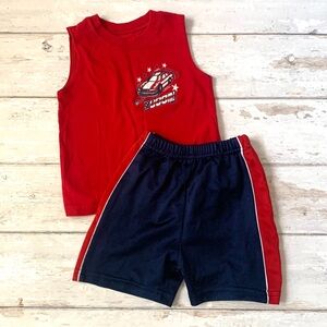 Baby Boys 12m Outfit Set Blue Shorts Red Tank Top Car Print Garanimals